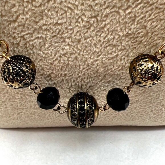 Vintage-Inspired Long Gold & Black Beaded Necklace.  C12 - Picture 6 of 10